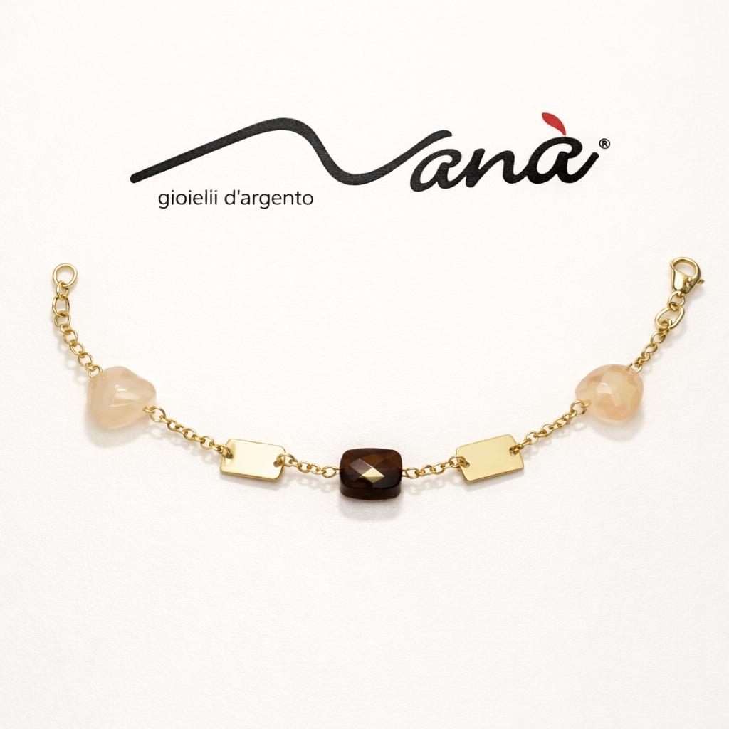 Bracciale Dorato con Pietre Naturali e Placchette Argento 925/1000