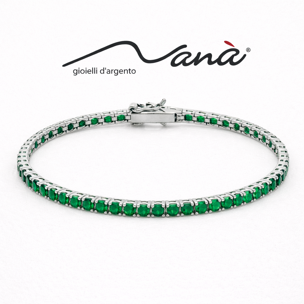 Bracciale Tennis Zirconi Verdi Argento 925 Rodiato