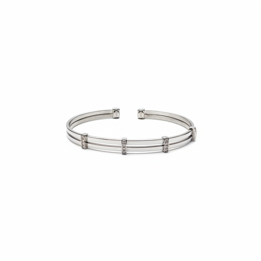 Bracciale rigido argento 925 doppia barra con zirconi