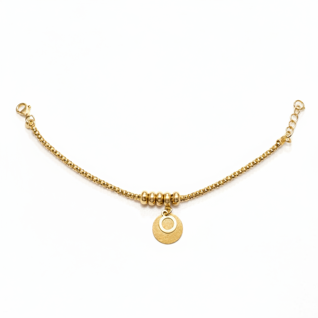 Bracciale Catena Popcorn Dorata con Charm Disco Argento 925/1000 - NANA' Gioielli d'argento