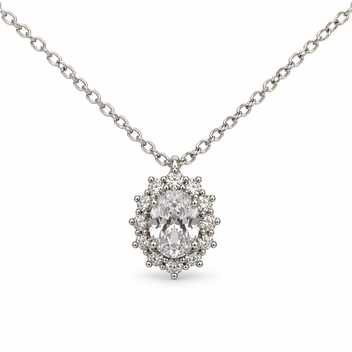 Collana con pendente ovale in argento 925 – Bianco – foto singola su sfondo bianco