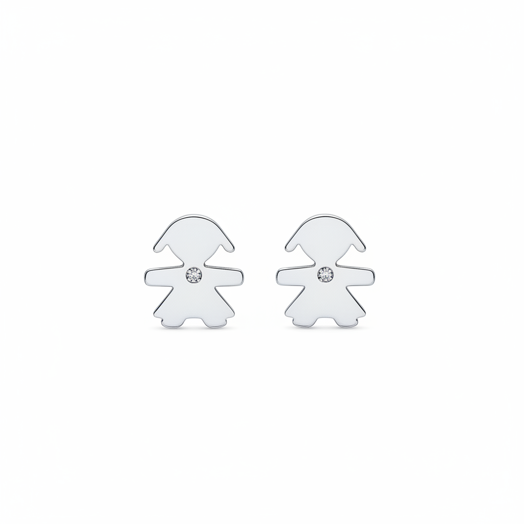 Orecchini bambina silhouette zircone sfondo bianco