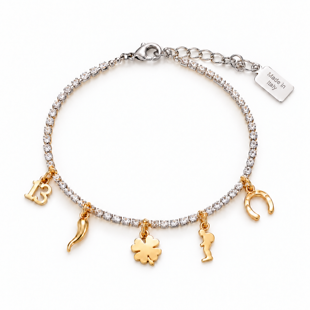 Bracciale  con pendenti dorati portafortuna
