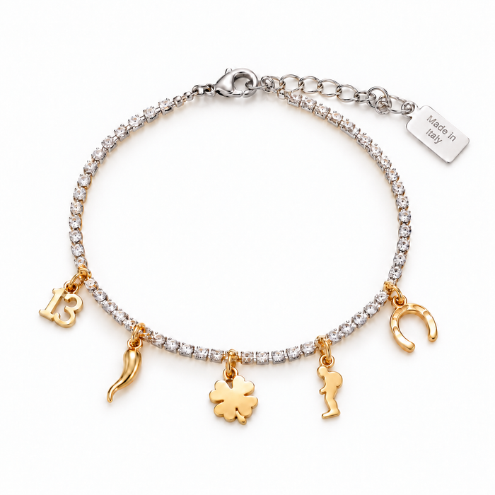 Bracciale  con pendenti dorati portafortuna