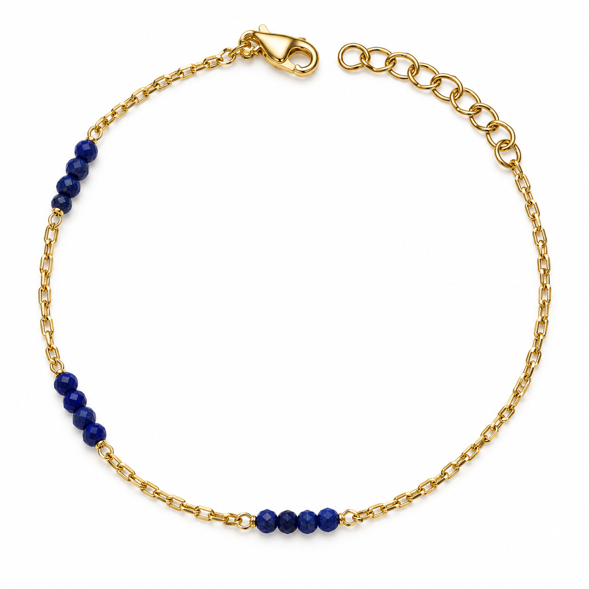 Bracciale dorato con pietre blu sfaccettate