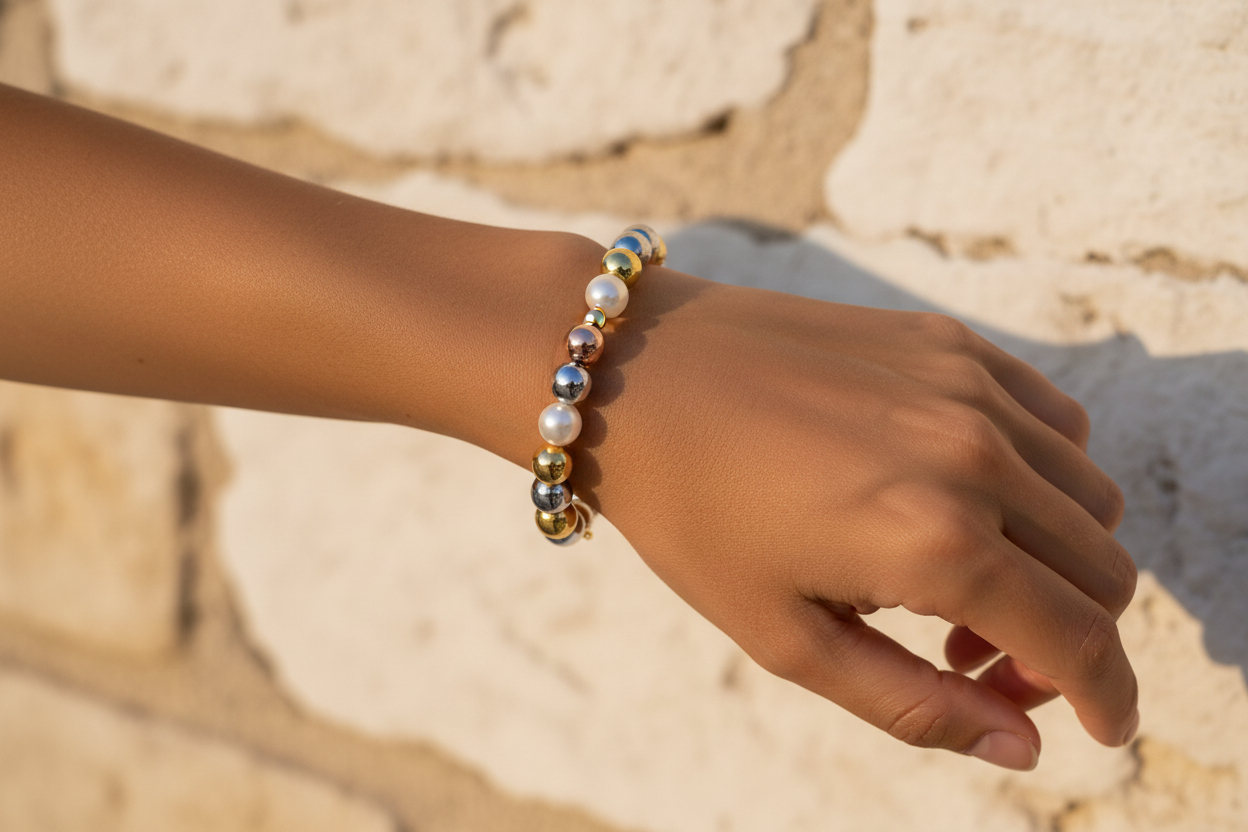 Bracciale sfere tricolori in ambiente salentino