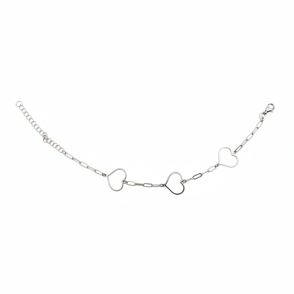 Bracciale Tre Cuori sfondo bianco quadrata
