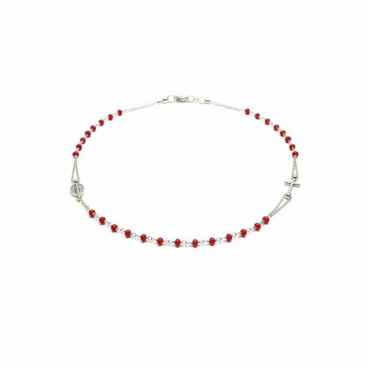 Collana argento rodiato e pietre rosse