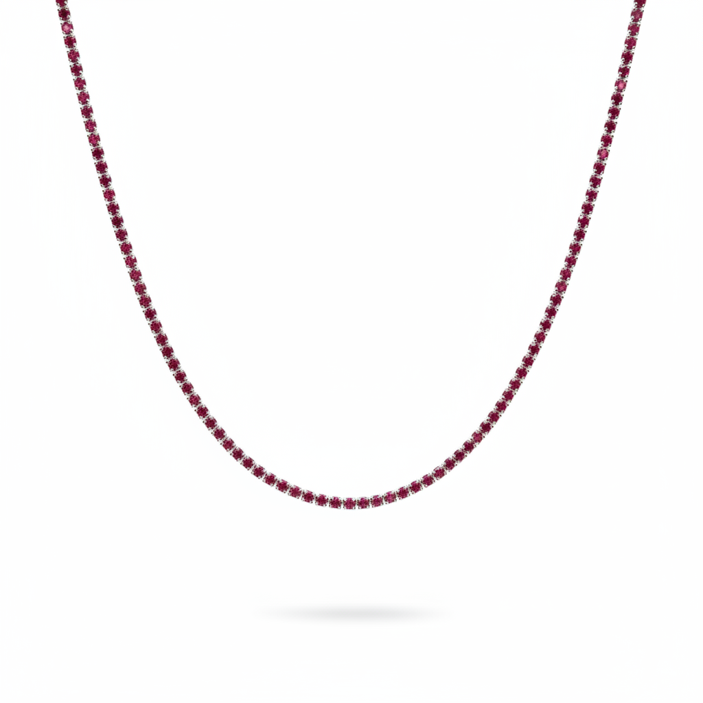 Collana tennis argento zirconi rossi