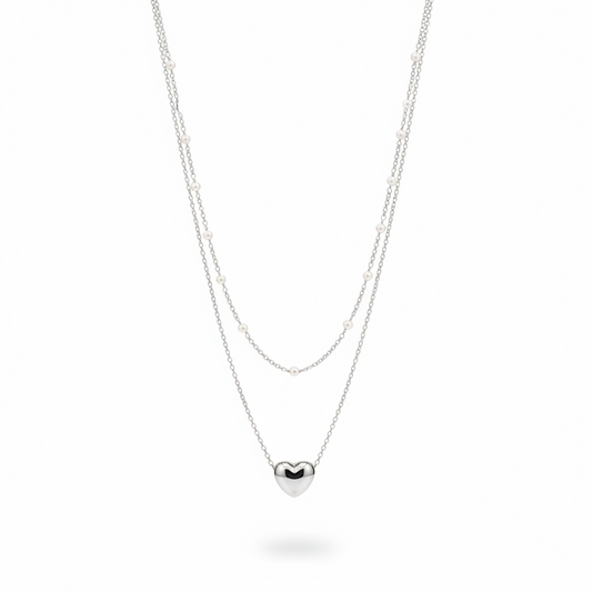 Perline e Cuore · Argento 925 Rodiato