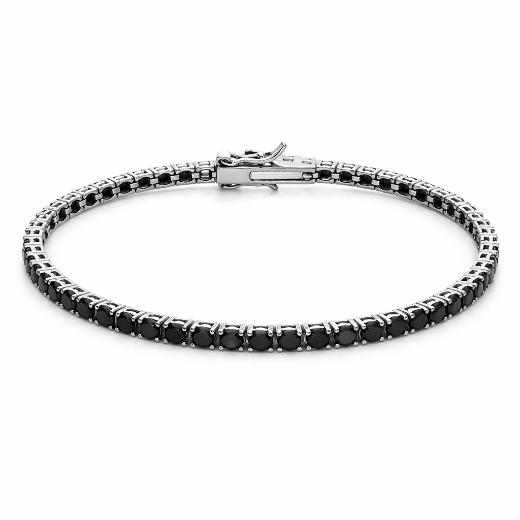 Bracciale Tennis Rodiato Zirconi Neri Argento 925