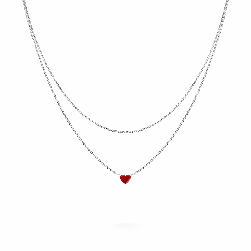 Collana con cuore rosso argento rodiato 925