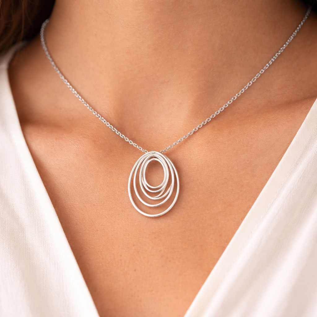 Collana argento pendente ovali concentrici