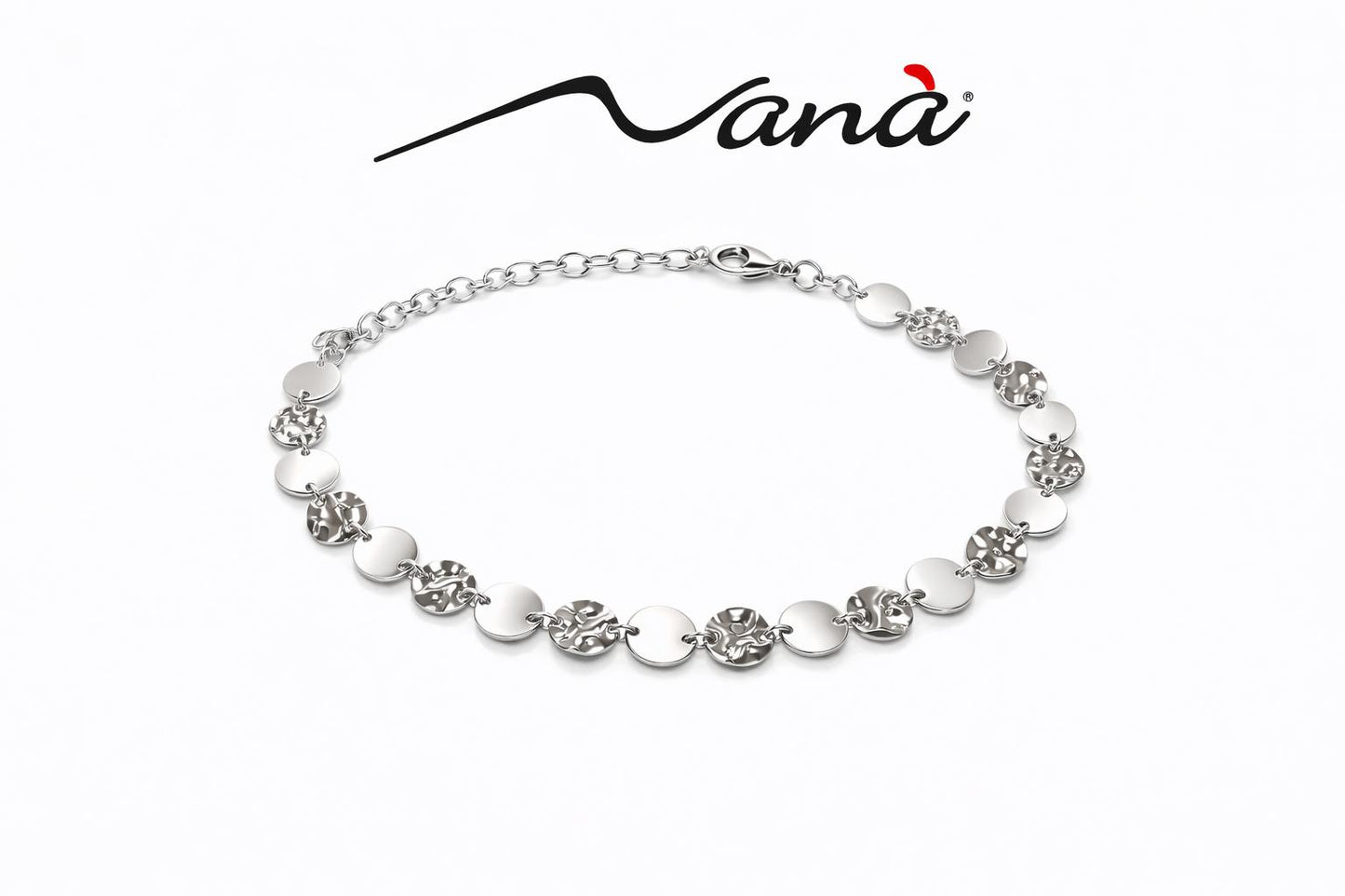 Bracciale Dischi Alternati Lisci e Martellati Argento Rodiato 925/1000