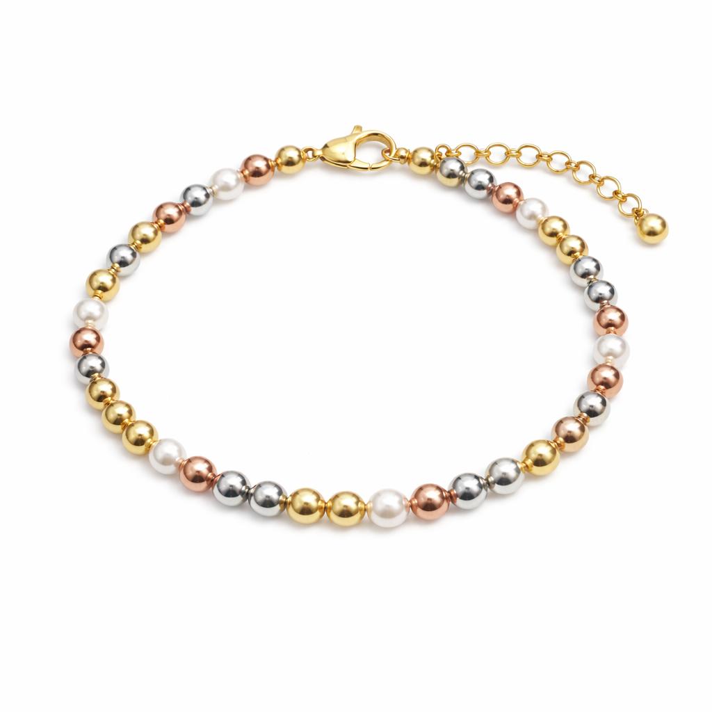 Bracciale Sfere Tricolore con Perle Argento 925