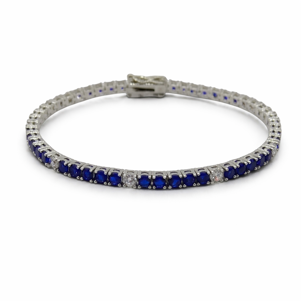 Bracciale Tennis Zirconi Blu e Bianchi Argento 925
