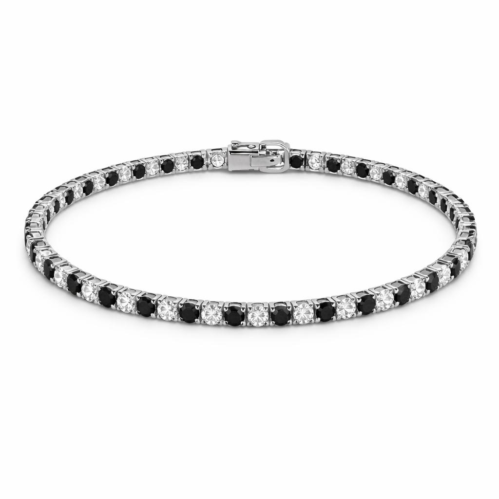 Bracciale Tennis Alternato Zirconi Neri e Bianchi Argento 925