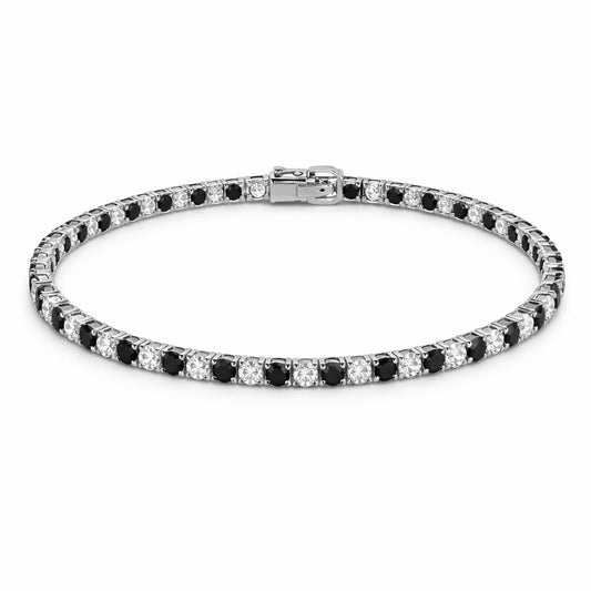 Bracciale Tennis Alternato Zirconi Neri e Bianchi Argento 925