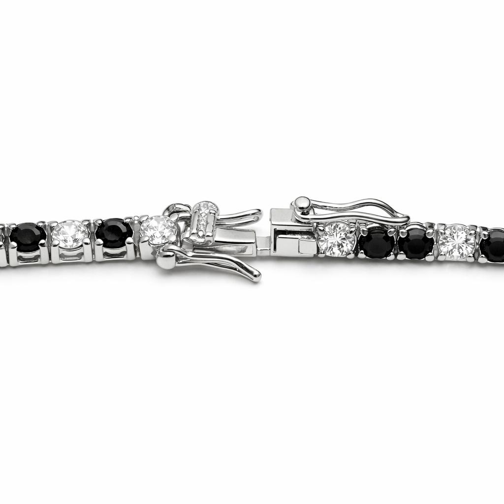Bracciale Tennis Alternato Zirconi Neri e Bianchi Argento 925