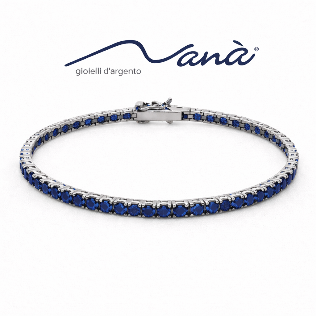 Bracciale Tennis Zirconi Blu Zaffiro Argento 925 Rodiato