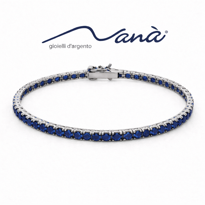 Bracciale Tennis Zirconi Blu Zaffiro Argento 925 Rodiato