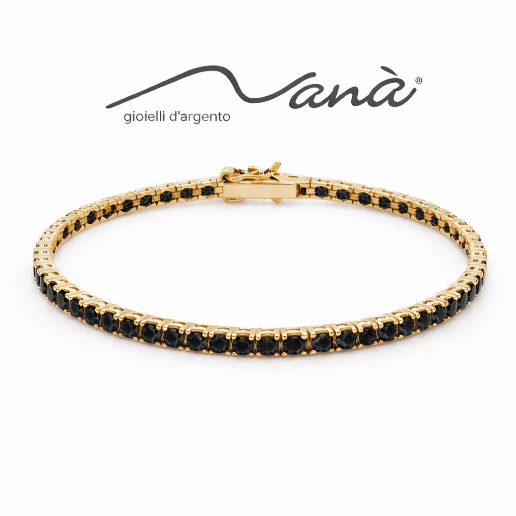 Bracciale Tennis argento dorato Zirconi Neri Argento 925