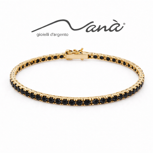 Bracciale Tennis argento dorato Zirconi Neri Argento 925