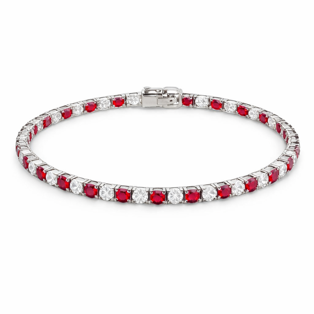 Bracciale Tennis Alternato Zirconi Rossi e Bianchi Argento 925