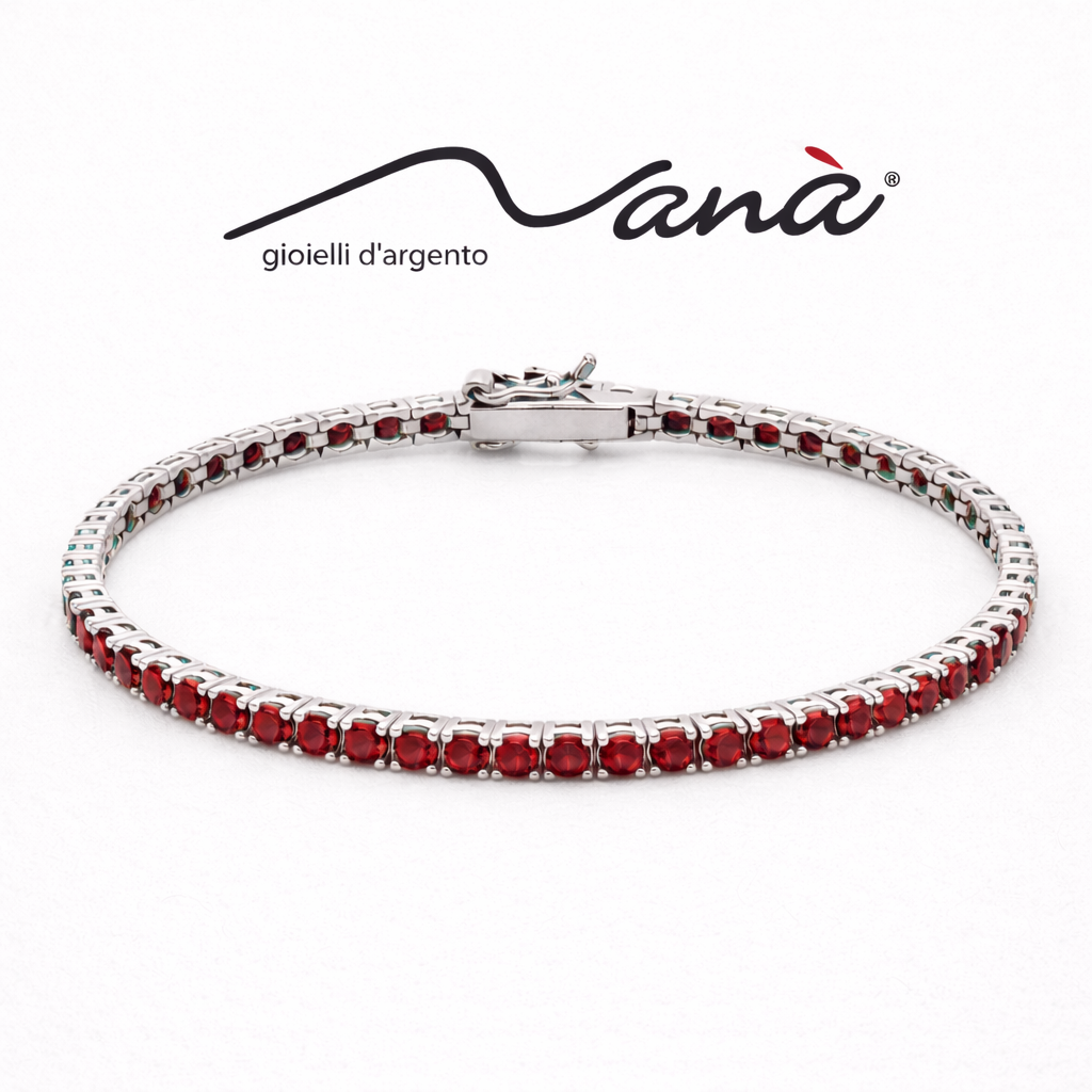 Bracciale Tennis Zirconi Rossi Argento 925 Rodiato