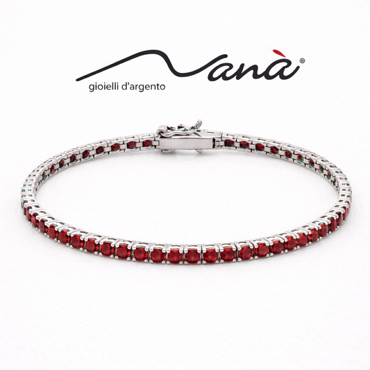 Bracciale Tennis Zirconi Rossi Argento 925 Rodiato