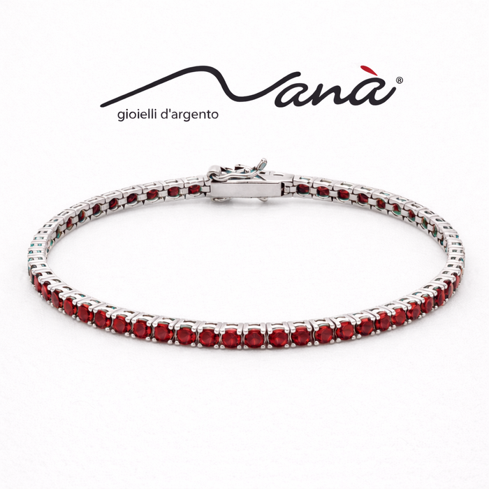 Bracciale Tennis Zirconi Rossi Argento 925 Rodiato