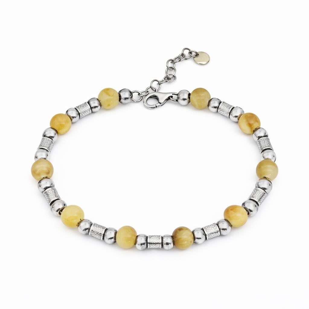 Bracciale Argento 925 Rodiato con Perle color ambra