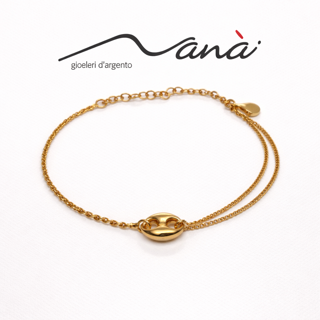 Bracciale Argento Dorato 925/1000 Doppia Catena con Pendente Marina