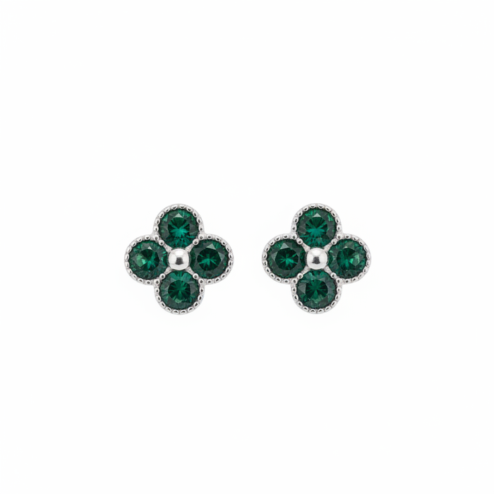 Orecchini Quadrifoglio Zirconi Verde Bottiglia Argento 925