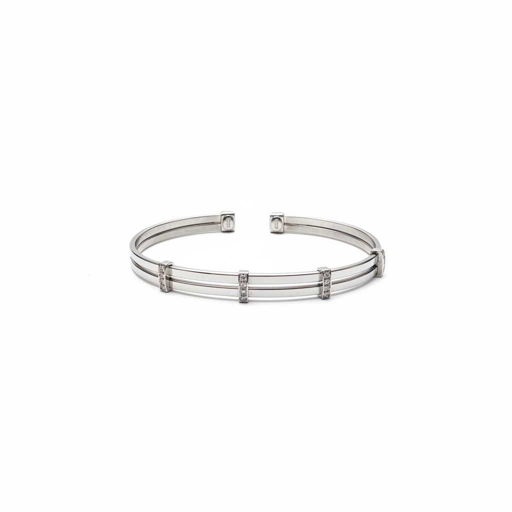 Bracciale rigido argento 925 doppia barra con zirconi