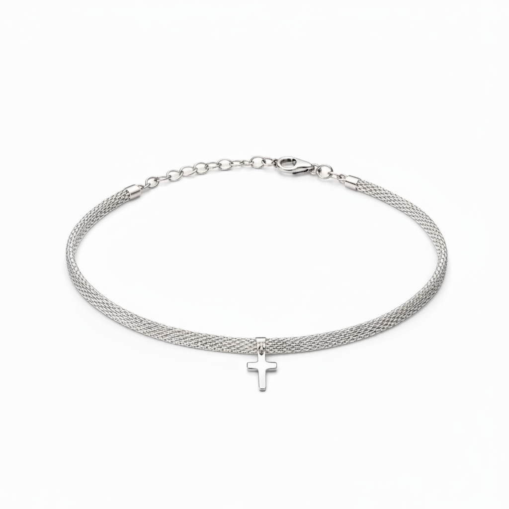 Bracciale Mesh Multifilo con Charm Croce Argento Rodiato 925/1000 - NANA' Gioielli d'argento
