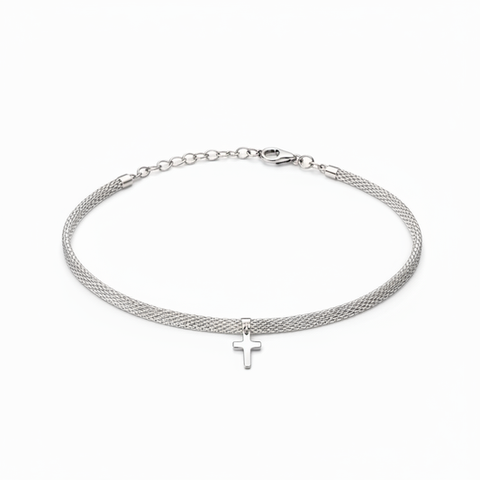 Bracciale Mesh Multifilo con Charm Croce Argento Rodiato 925/1000 - NANA' Gioielli d'argento