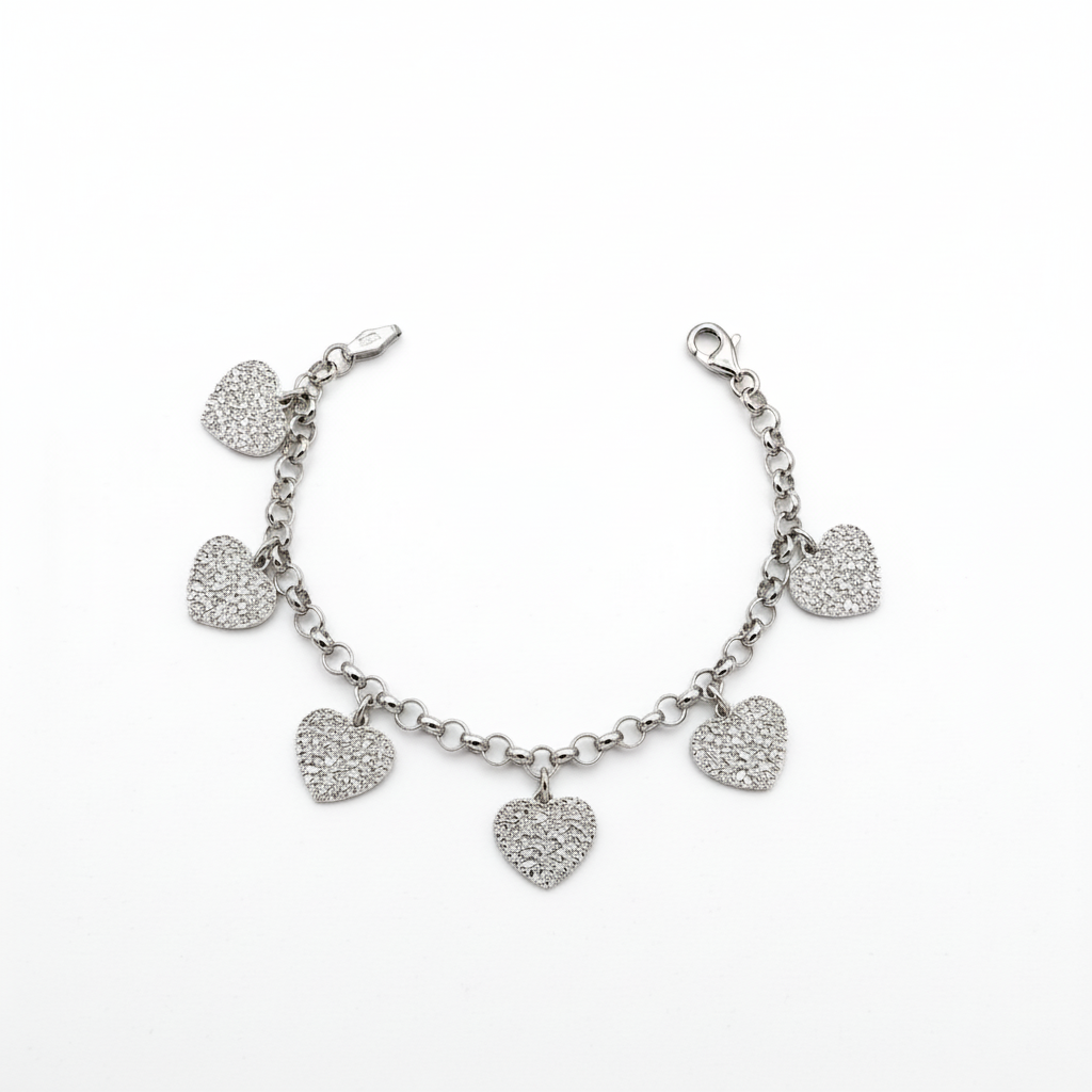 Bracciale Cuori Pavé Zirconi Argento Rodiato 925/1000 - NANA' Gioielli d'argento
