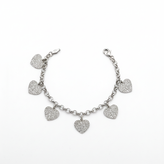 Bracciale Cuori Pavé Zirconi Argento Rodiato 925/1000 - NANA' Gioielli d'argento
