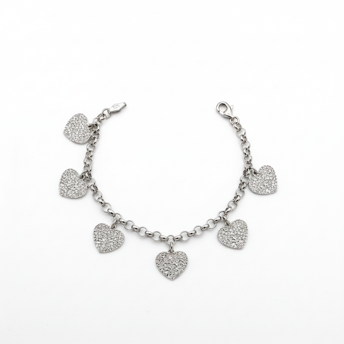 Bracciale Cuori Pavé Zirconi Argento Rodiato 925/1000