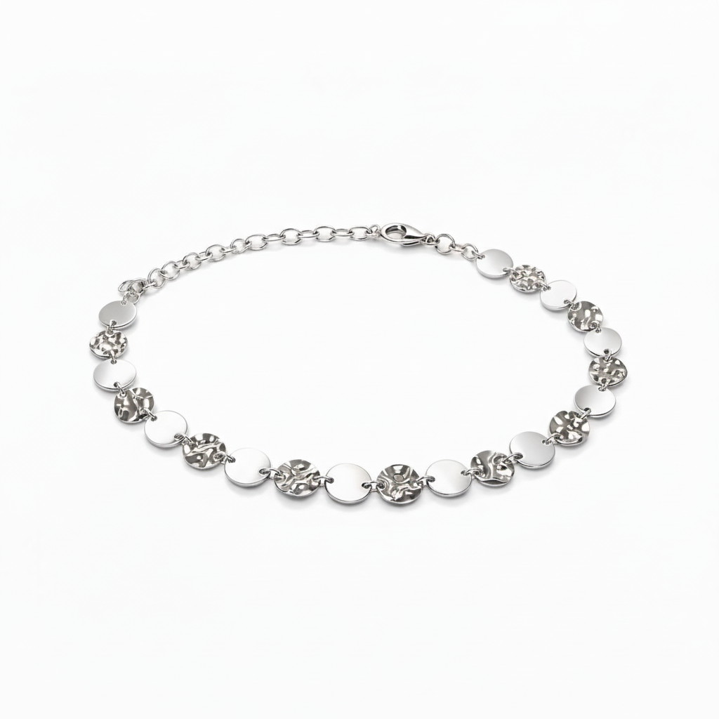 Bracciale Dischi Alternati Lisci e Martellati Argento Rodiato 925/1000 - NANA' Gioielli d'argento