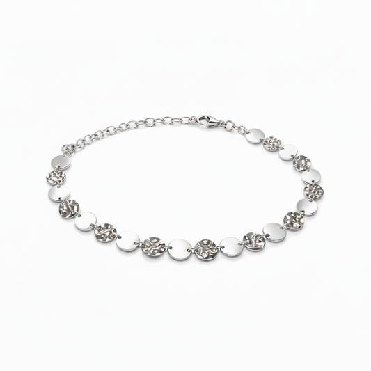 Bracciale Dischi Alternati Lisci e Martellati Argento Rodiato 925/1000 - NANA' Gioielli d'argento