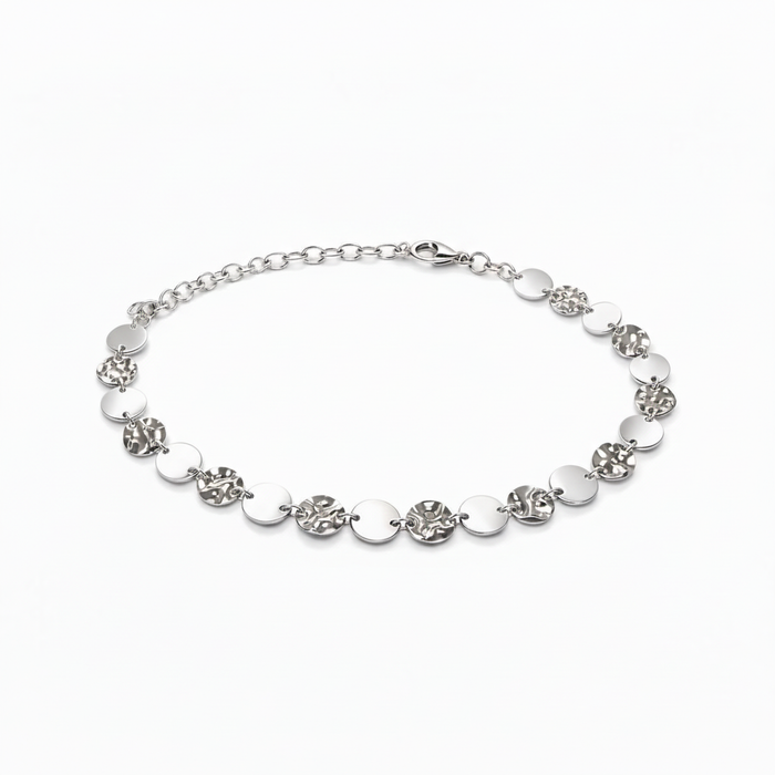 Bracciale Dischi Alternati Lisci e Martellati Argento Rodiato 925/1000