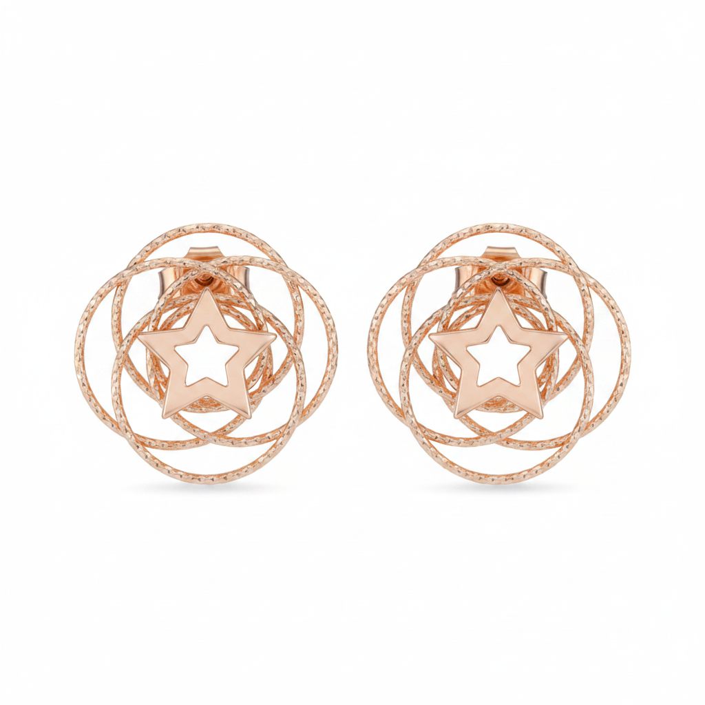 Orecchini argento rosé stella traforata con cerchi intrecciati