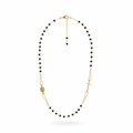 Collana rosario argento 925 dorata pietre nere cm.50