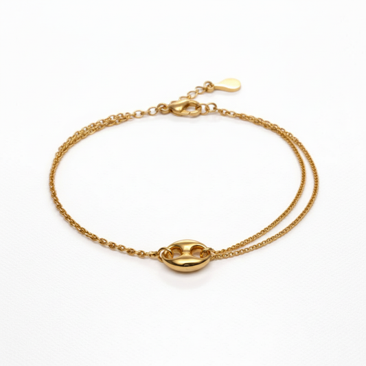 Bracciale Argento Dorato 925/1000 Doppia Catena con Pendente Marina - NANA' Gioielli d'argento
