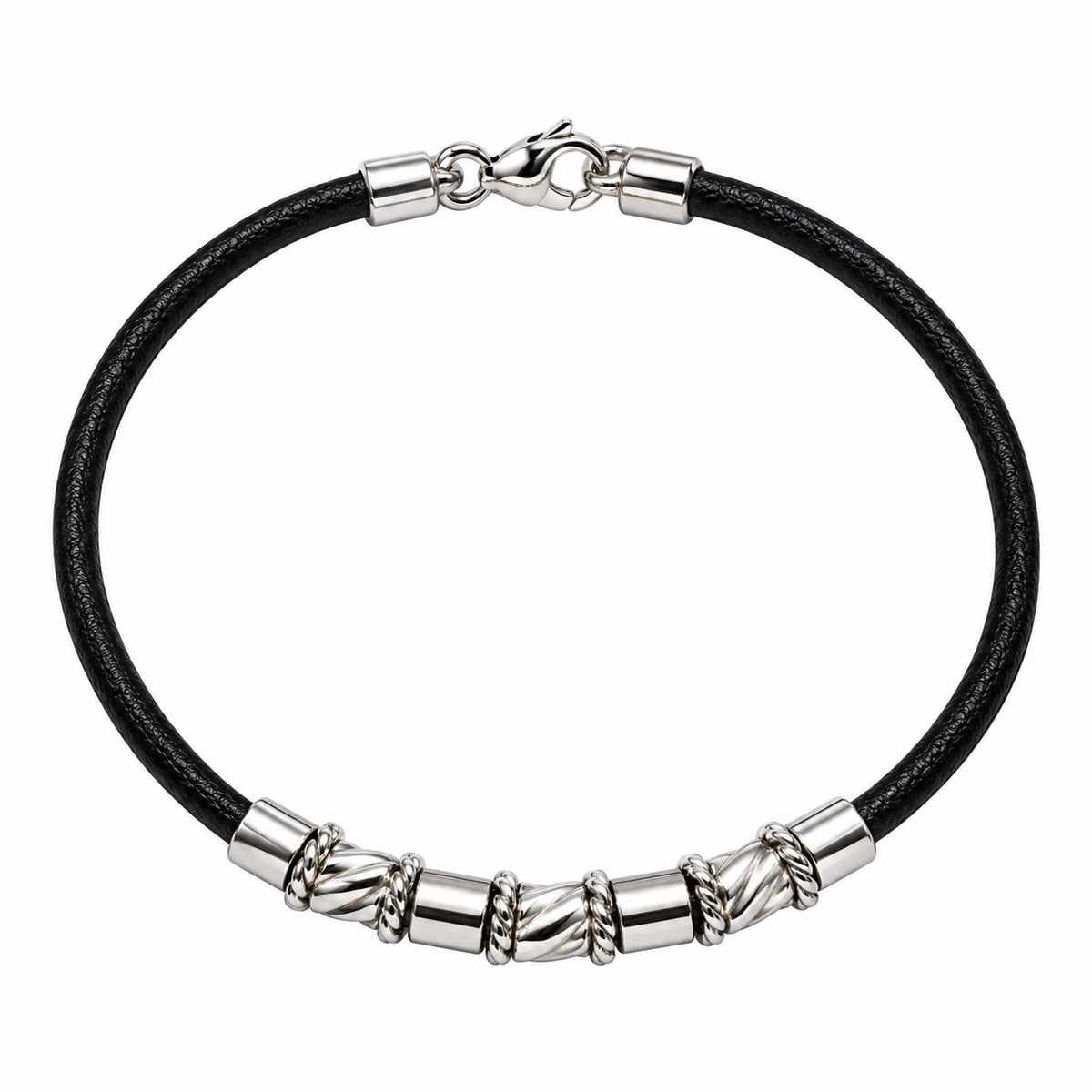 Bracciale in pelle nera con elementi argentati – BC4790R