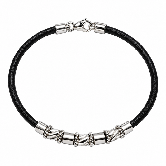 Bracciale in pelle nera con elementi argentati – BC4790R