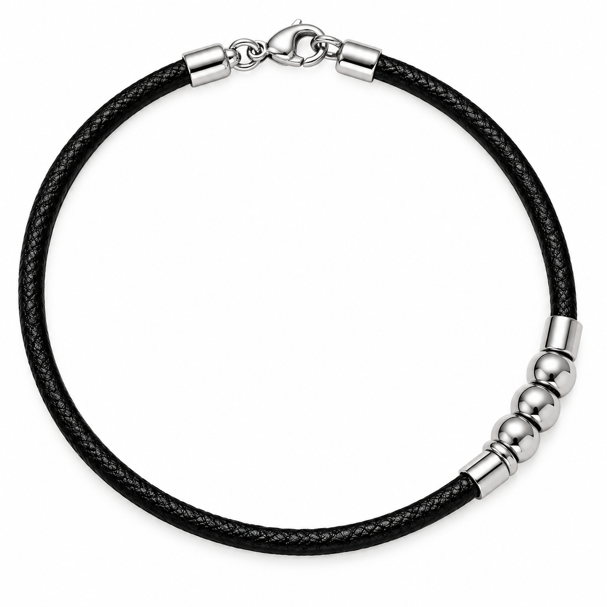 Bracciale in pelle nera con sfere argentate – BC4843R