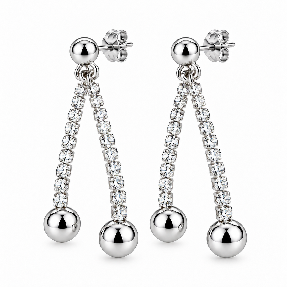 Orecchini pendenti con zirconi e sfere argentate – OT8079-S